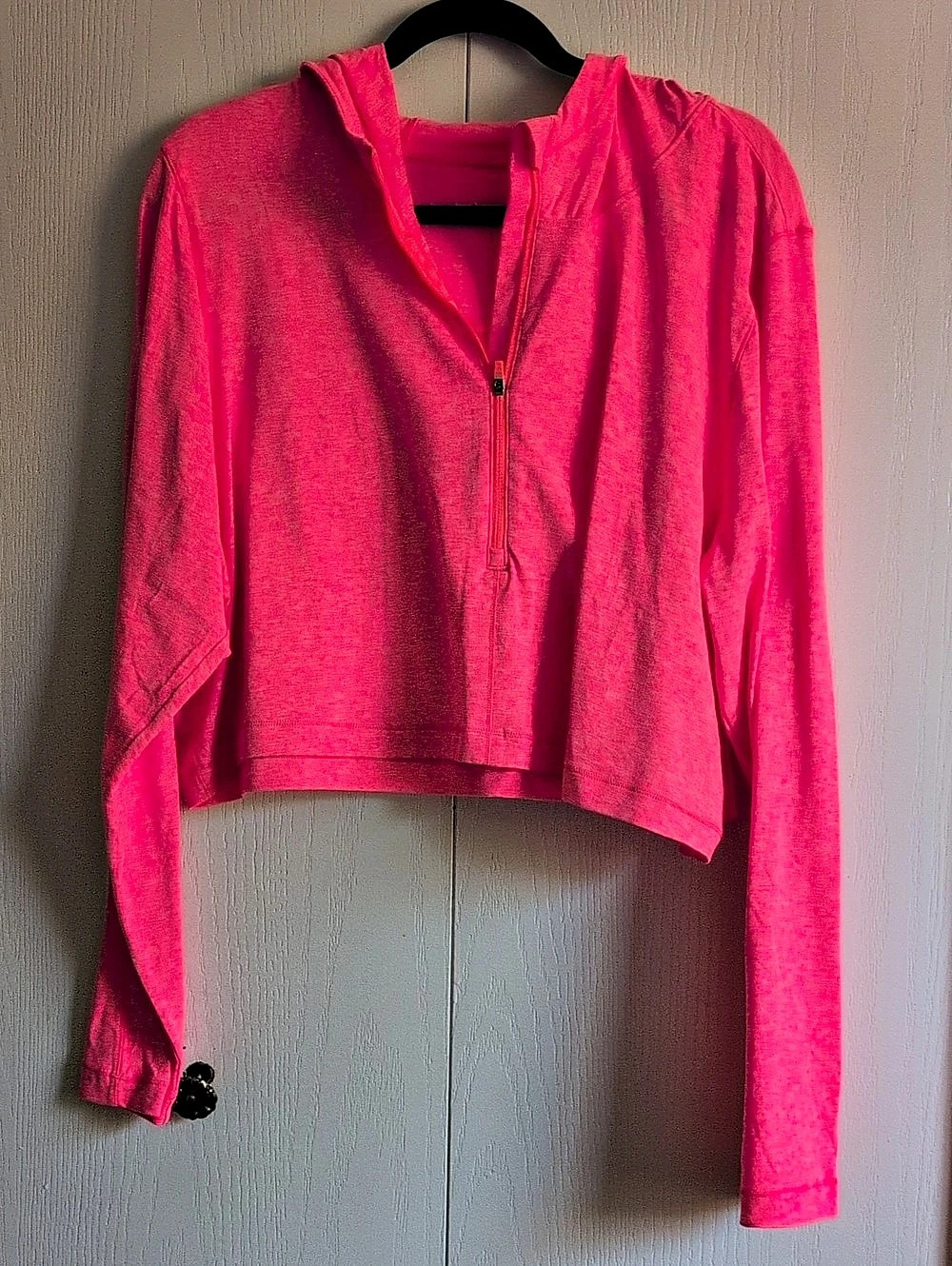 Oversized Half-Zip Crop Hoodie Hot Pink